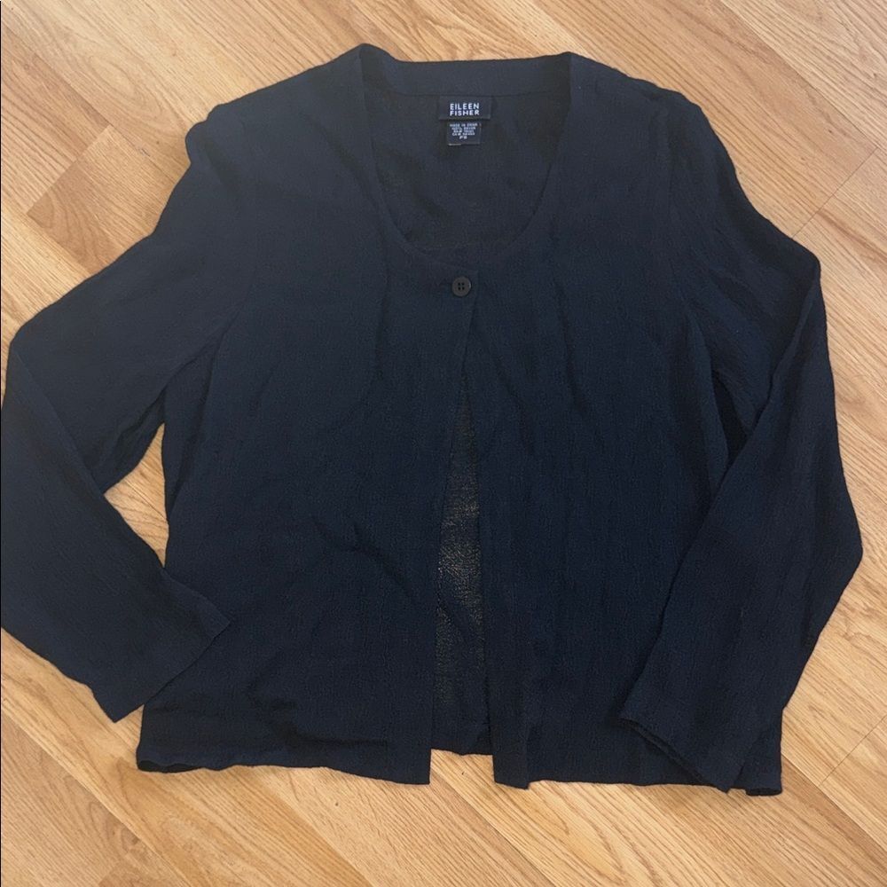 Eileen Fisher Black Long Sleeve Cardigan Open Front SP
